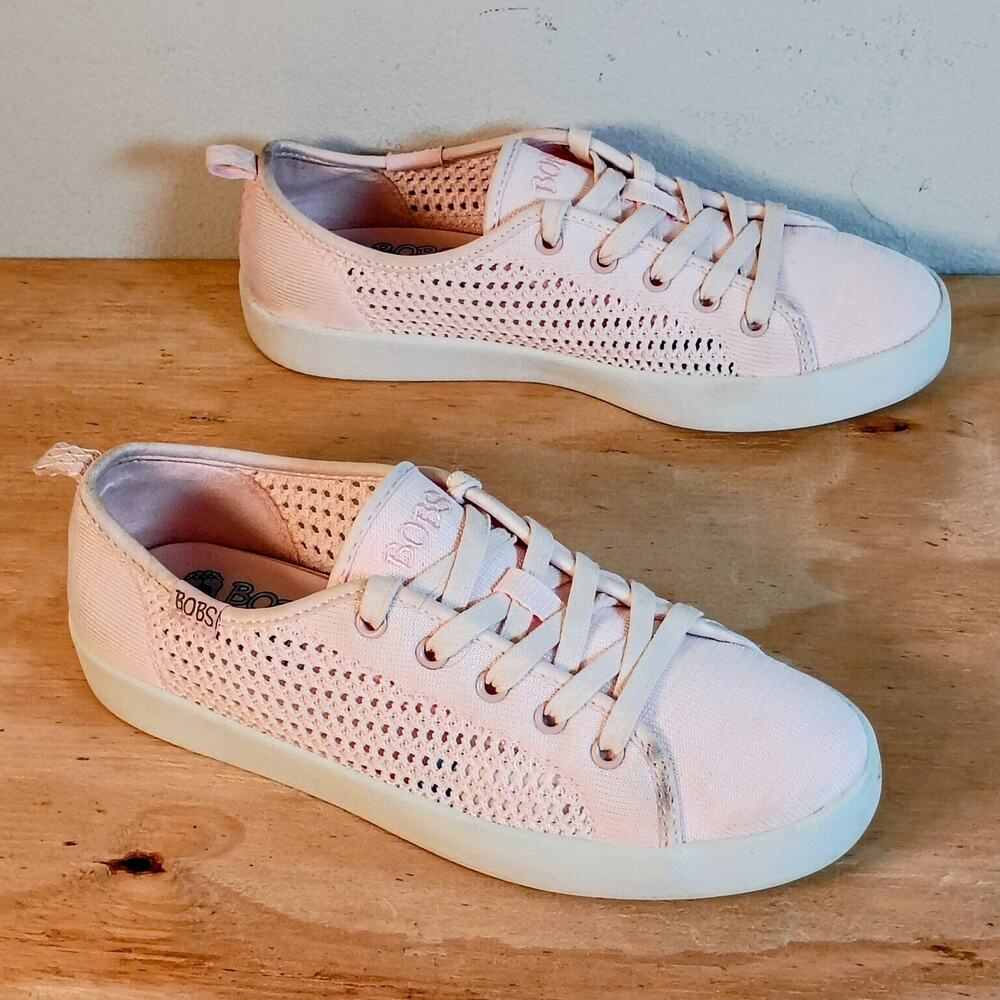 Skechers BOBS Women's Size 6.5 Light Pink Memory Foam Lace Up Sneakers 31896